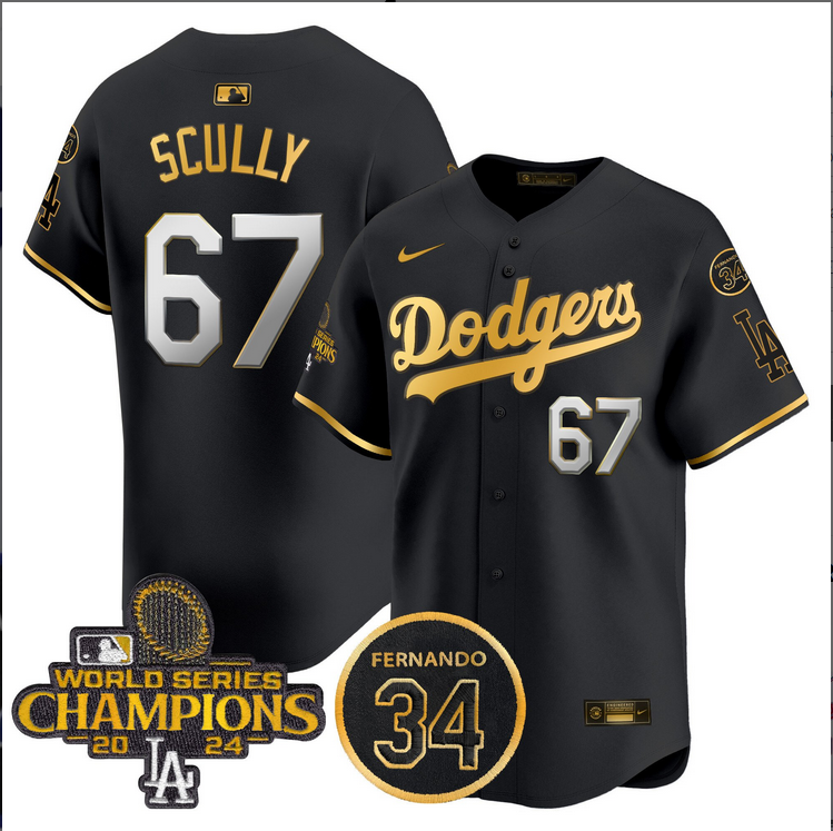 Men MLB Los Angeles Dodgers #67 Scully black 2024 World Series Champions Patch Limited Jersey->los angeles dodgers->MLB Jersey